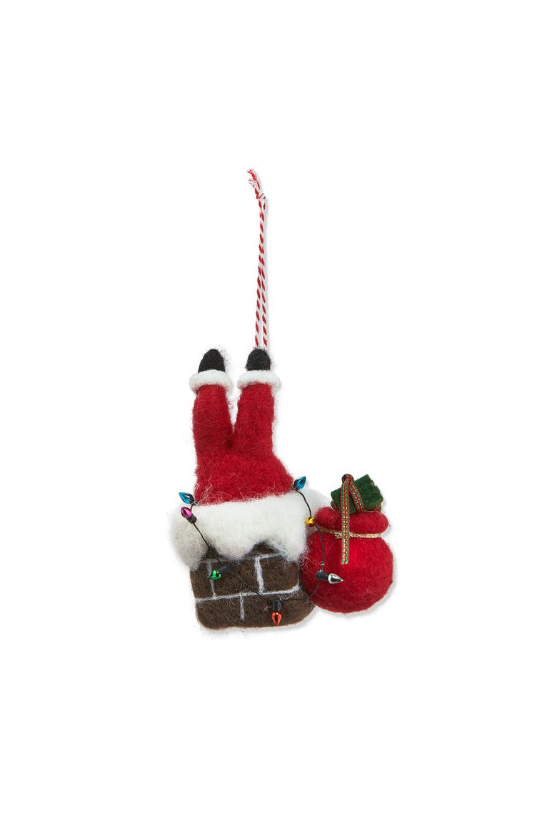 Santa in Chimney Wool Ornament - Multicolor Christmas Decor, Main, color, Red