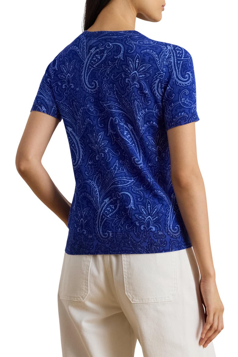 Paisley Short Sleeve Sweater, Alternate, color, BLUE/ MULTI