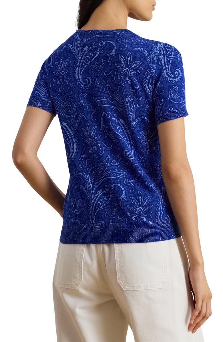 Lauren Ralph Lauren Paisley Short Sleeve Sweater, Alternate, color, Blue/ Multi