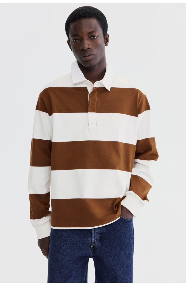 H&M Regular Fit Cotton Rugby Shirt, Alternate, color, Brown/Color Block