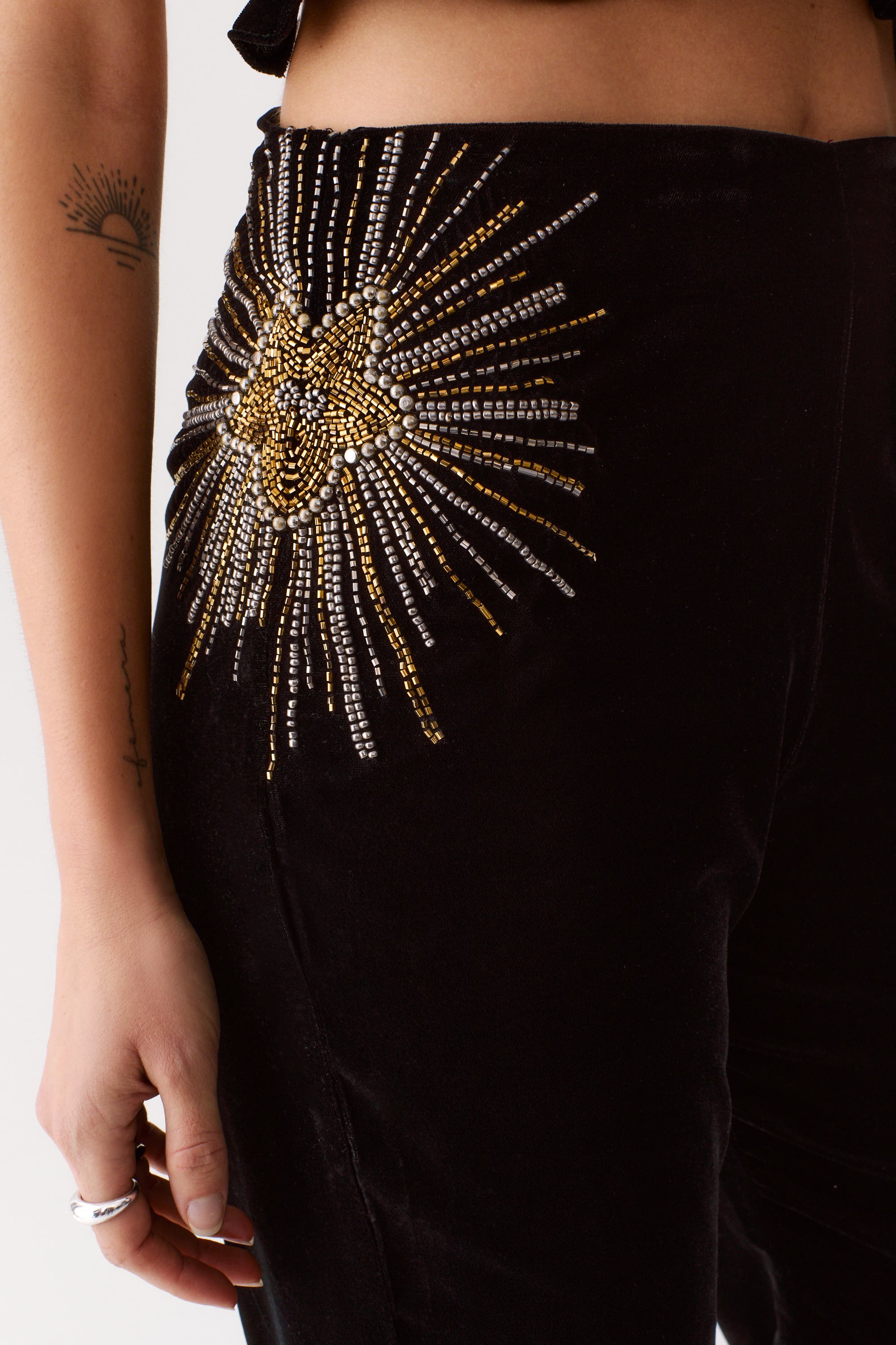 Star Embellished Velvet Flared Pants - image 2