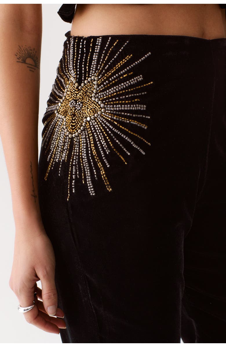 NASTY GAL Star Embellished Velvet Flared Pants, Alternate, color, Black
