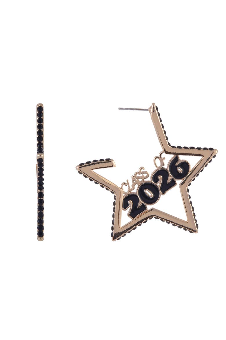 Class of 2026 Star Hoop Earrings, Alternate, color, Black