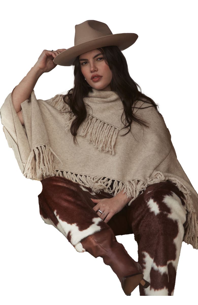 ELOQUII Fringe Poncho, Main, color, Light Tan