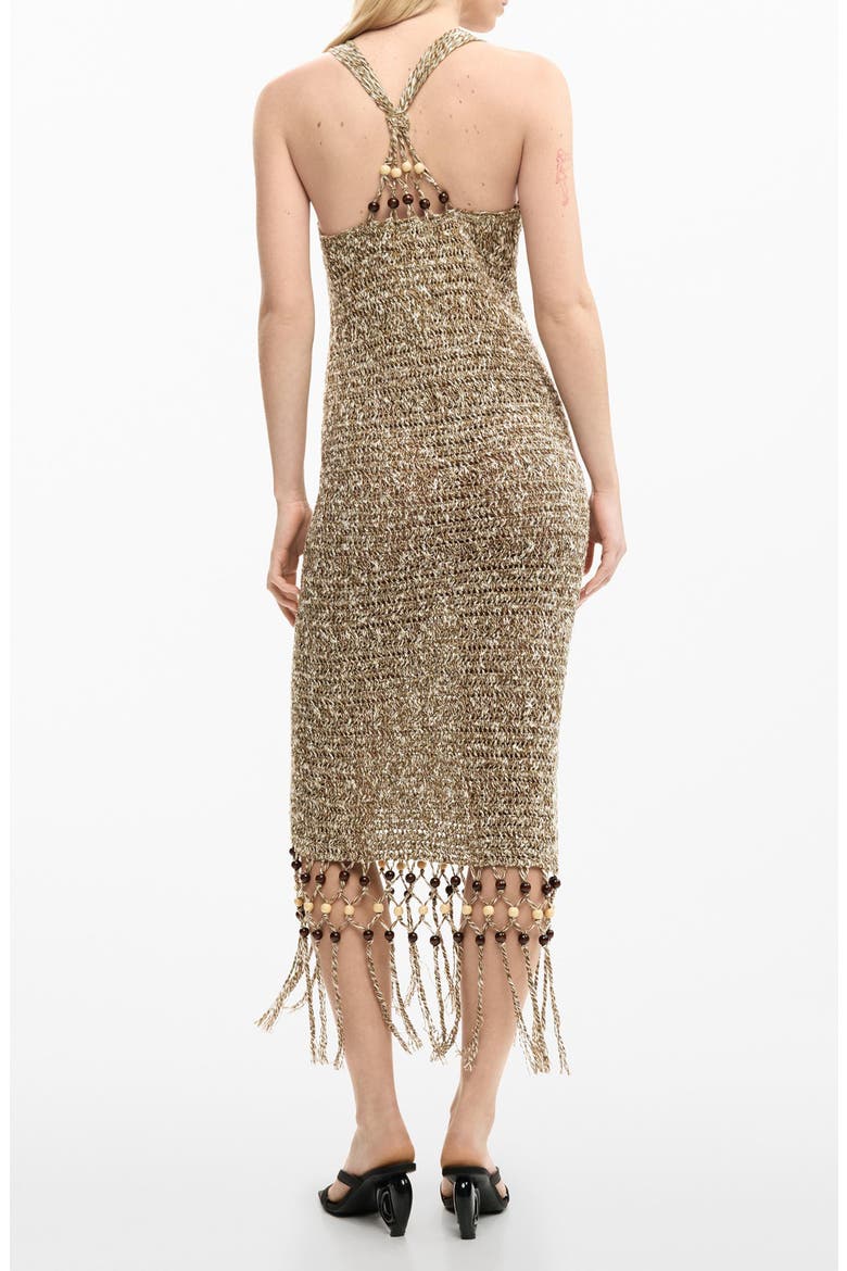 Macramé Strap Fringe Sweater Dress, Alternate, color, BROWN