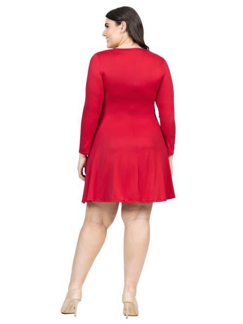 24seven Comfort Apparel Plus Size Classic Long Sleeve  Flared Mini Dress In Red