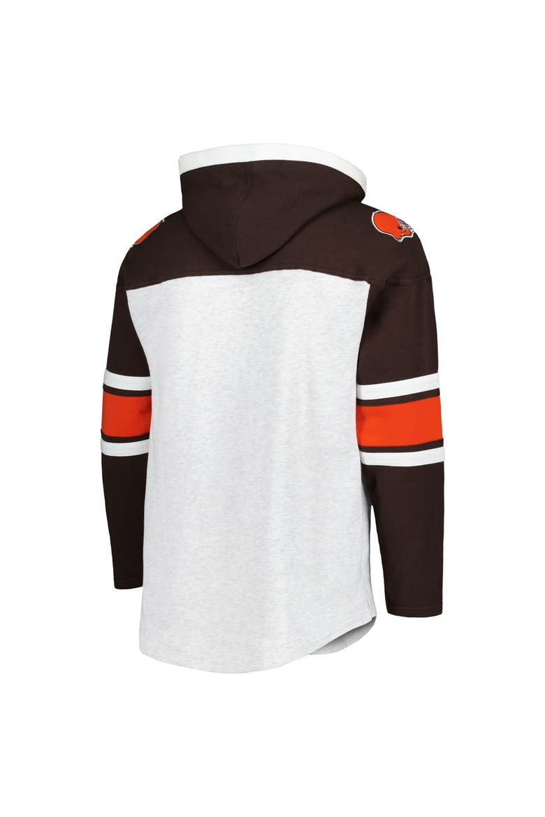 Men's '47 Cleveland Browns Heather Gray Gridiron Lace-Up Pullover Hoodie, Alternate, color, Heather Gray