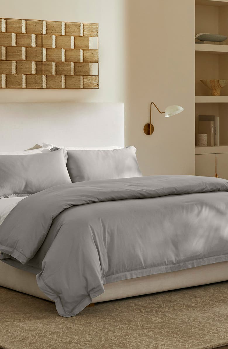 Boll & Branch Signature Hemmed Duvet Set, Alternate, color, Pewter