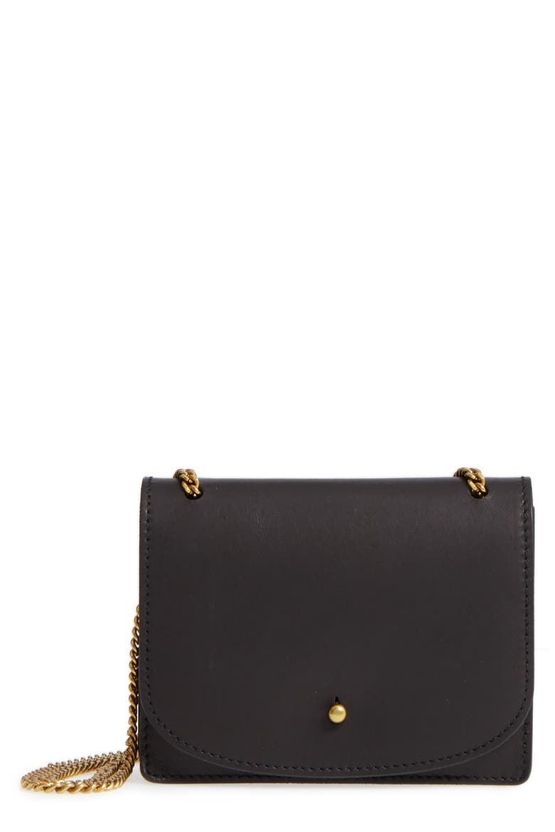 Chain Leather Crossbody Bag, Main, color, TRUE BLACK
