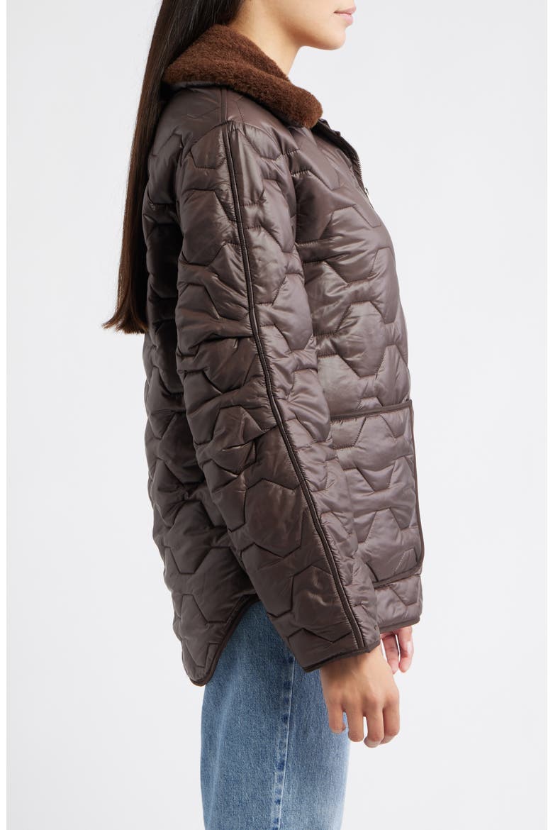 Wide Hexagon Quilted Coat with Removable Faux Fur Collar, Alternate, color, CHOCOLATE