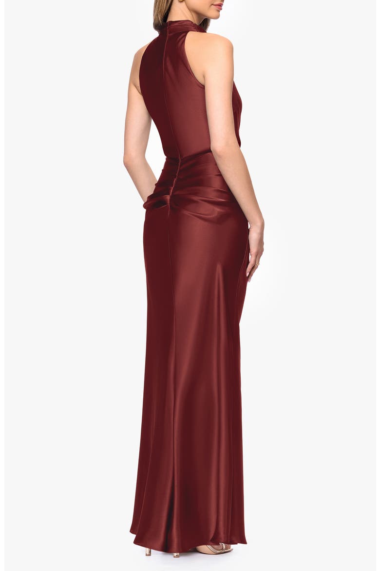 Ruched Sleeveless Satin Charmeuse Gown, Alternate, color, NUTMEG