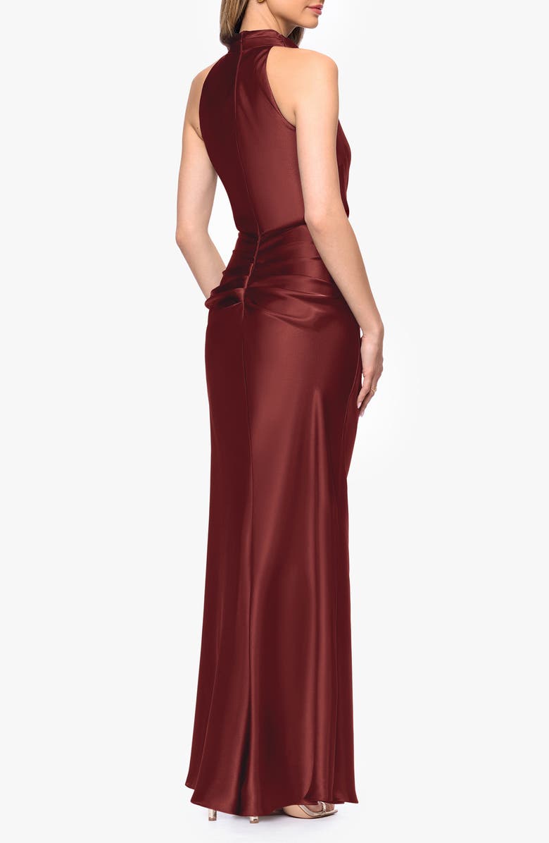 Betsy & Adam Ruched Sleeveless Satin Charmeuse Gown, Alternate, color, Nutmeg