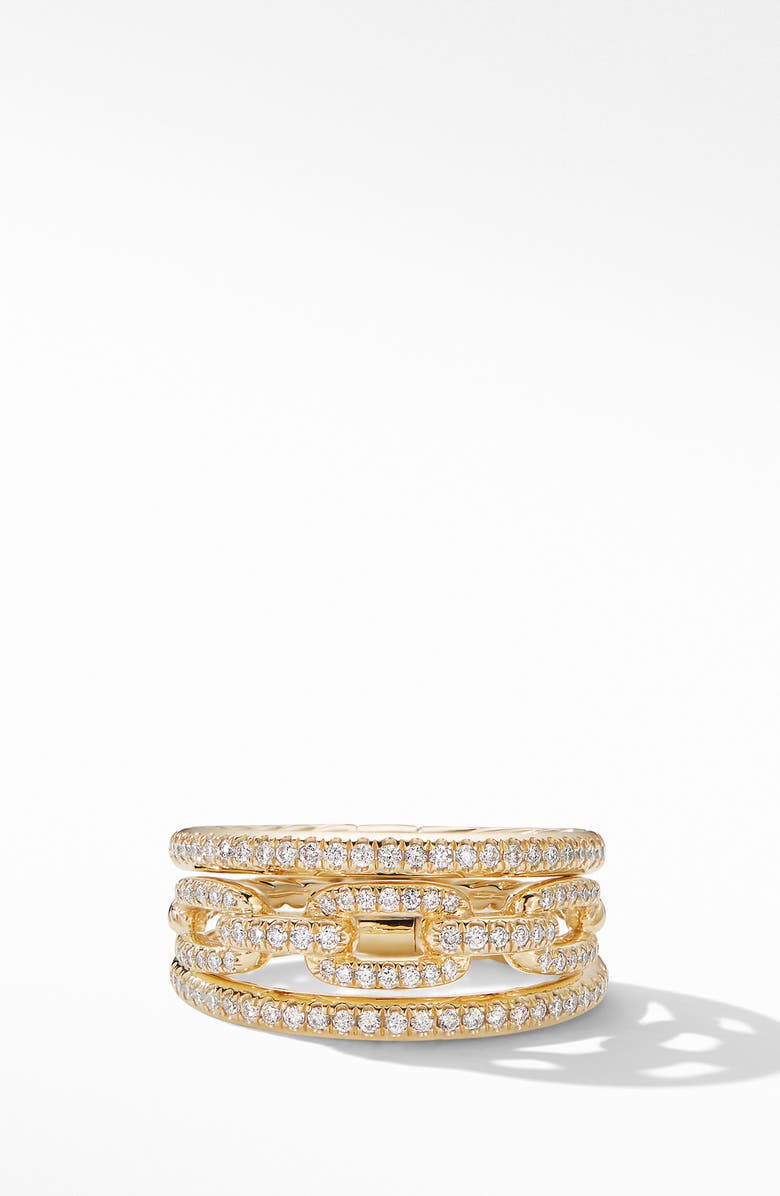 David Yurman Stax Three-Row Chain Link Ring in 18K Yellow Gold and Diamonds, Alternate, color, 