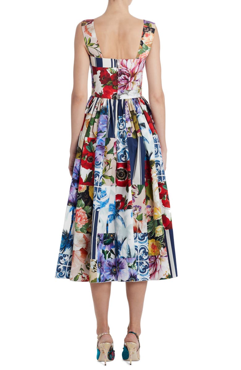 Dolce&Gabbana Patchwork Print Cotton Poplin Fit & Flare Midi Dress, Alternate, color, 