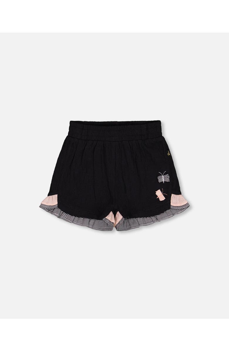 Deux par Deux Little Girl's Crinkle Short With Frills Black And Butterflies, Main, color,
