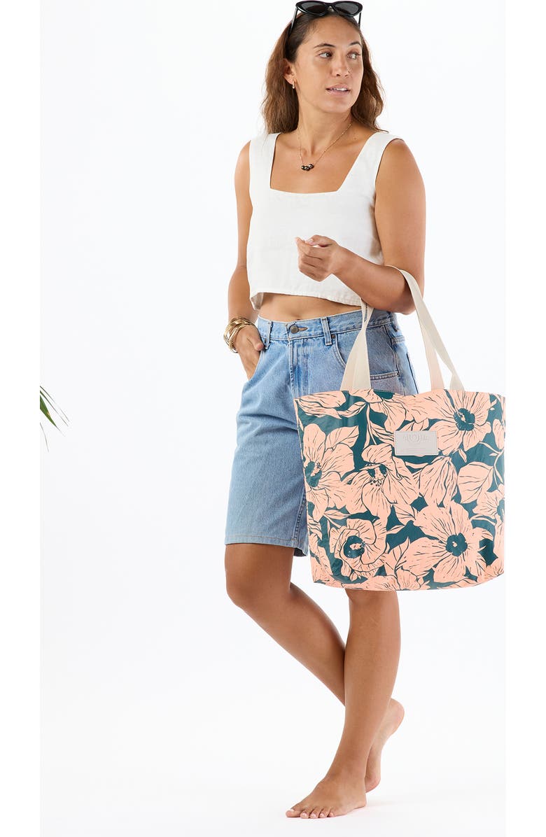 Aloha Collection Day Tripper Flor Del Mar Water Resistant Tyvek<sup>®</sup> Tote, Alternate, color, Dark Teal/ Peachy
