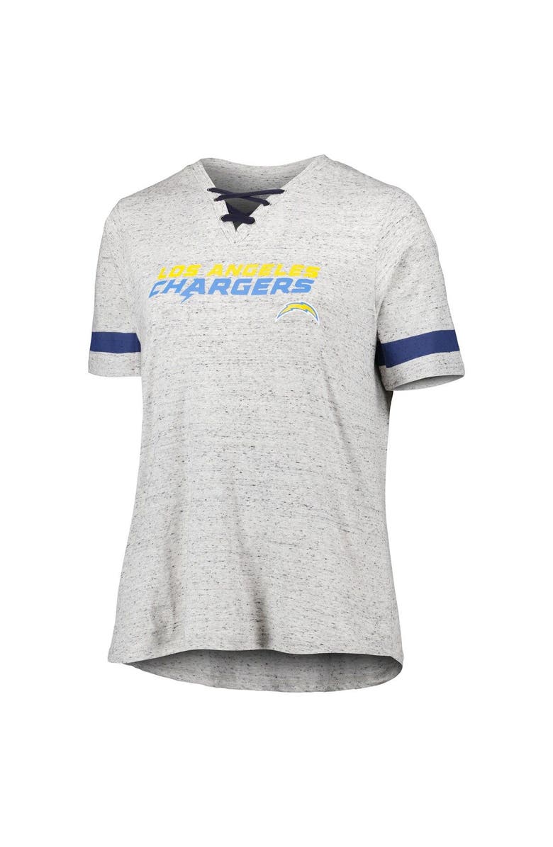 PROFILE Women's Heather Gray Los Angeles Chargers Plus Size Lace-Up V-Neck T-Shirt, Alternate, color, 