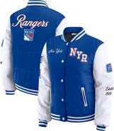 WEAR by Erin Andrews Women's WEAR by Erin Andrews Blue/White New York Rangers Varsity Full-Snap Puffer Jacket
