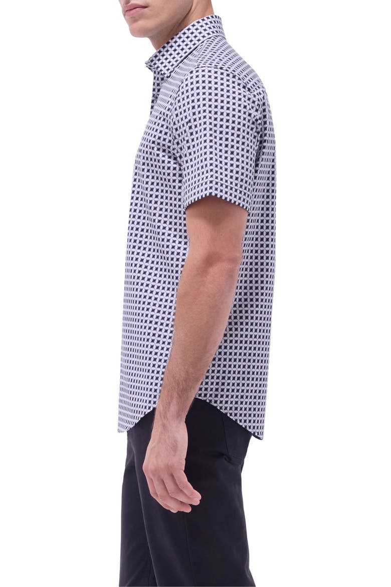 Miles OoohCotton® Geometric Print Short Sleeve Button-Up Shirt, Alternate, color, ZINC