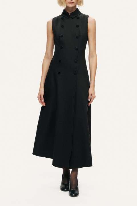 Sleeveless Double-Breasted Midi Dress