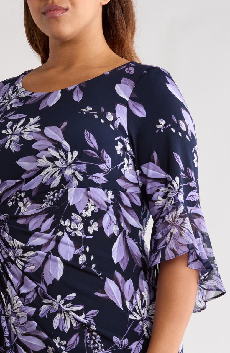 Connected Apparel Bell Sleeve Faux Wrap Dress, Alternate, color, Lilac