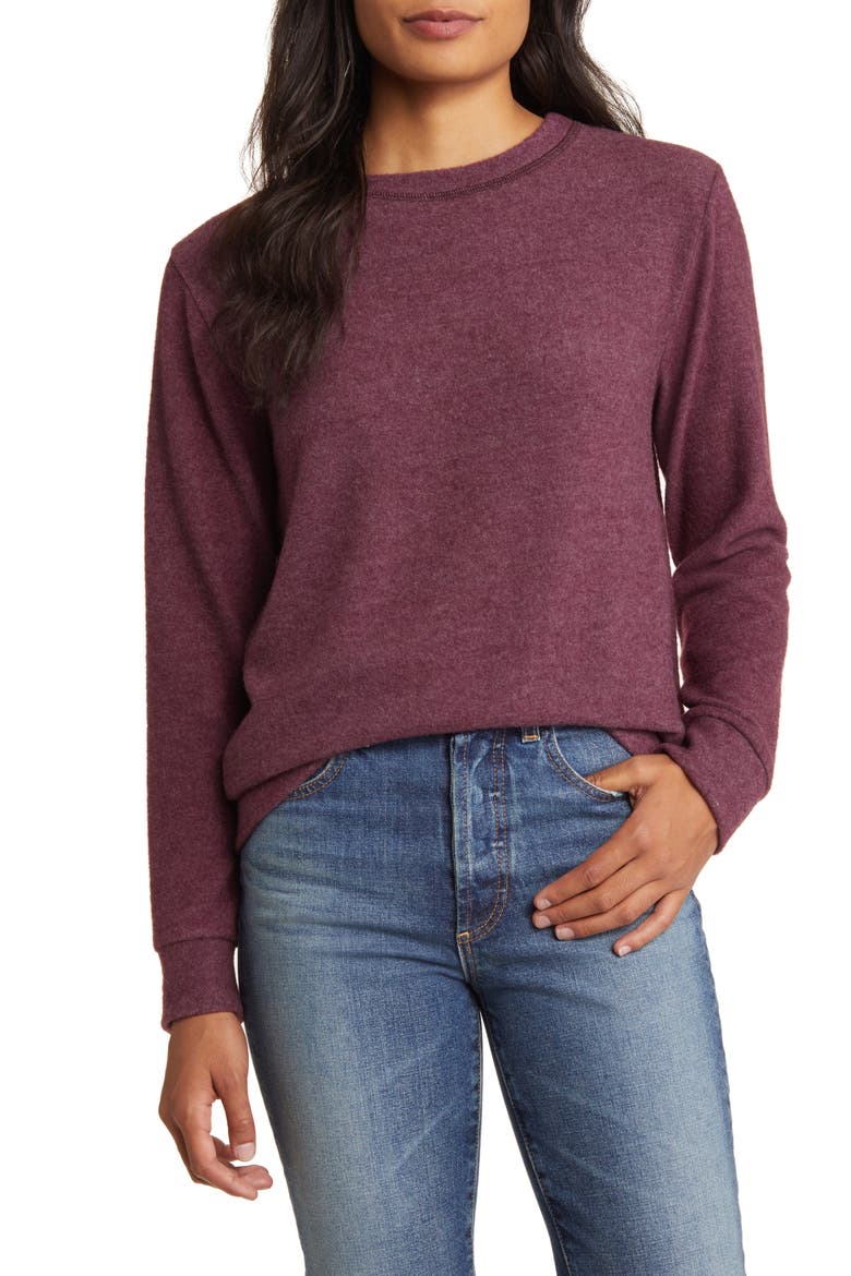 Cozy Crewneck Long Sleeve Top, Main, color, BURGUNDY