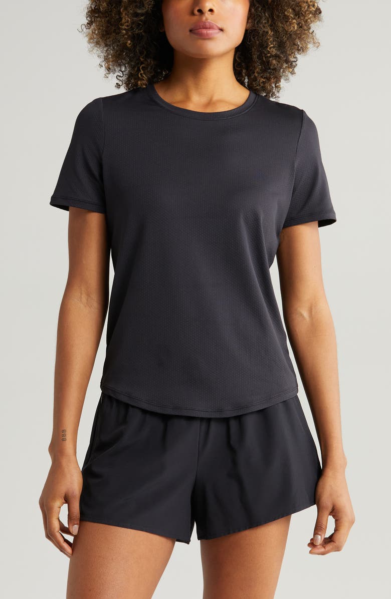 Zella Motivate Perforated Crewneck T-Shirt, Main, color, 