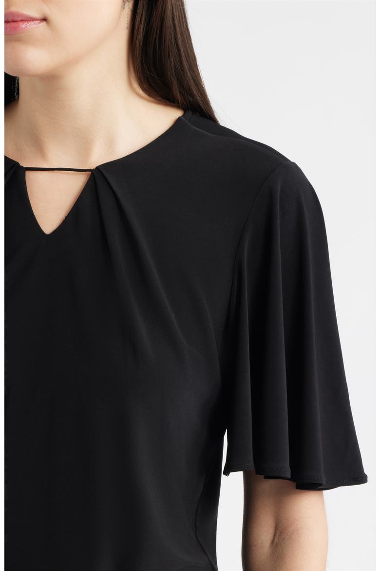 Pleat Neck Bell Sleeve Top, Alternate, color, ANNE BLACK