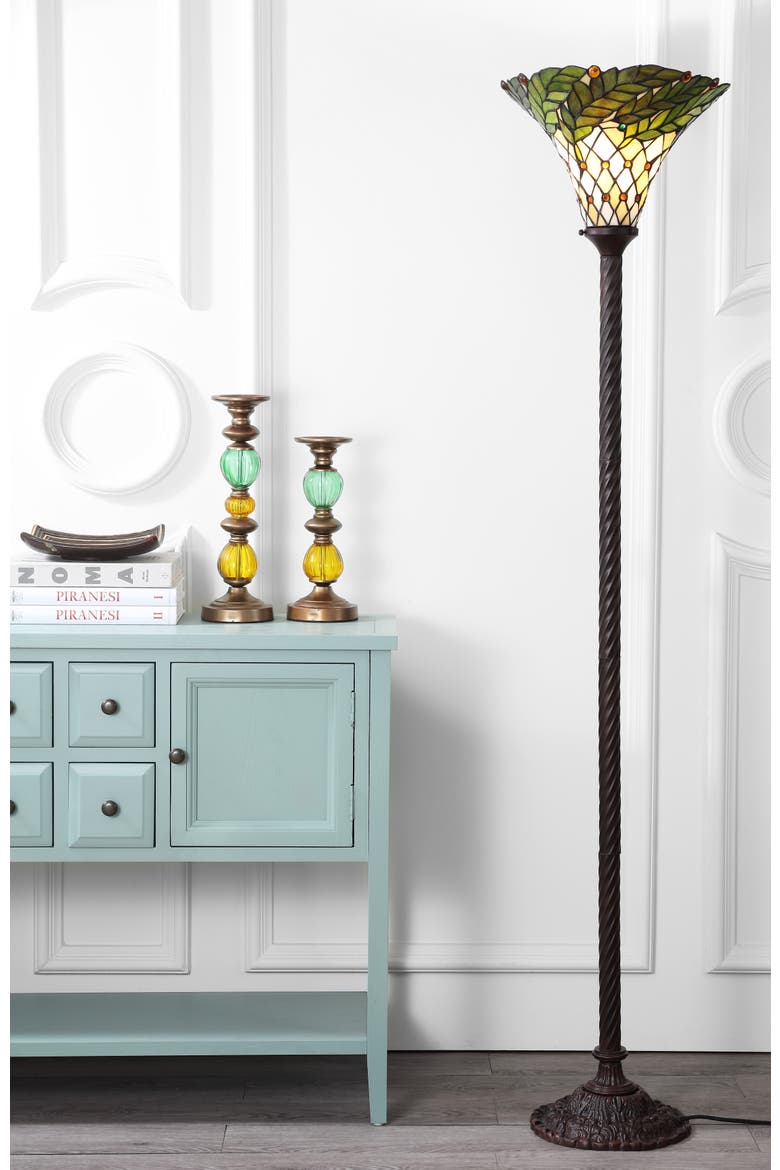 Botanical Tiffany-Style 71" Torchiere LED Floor Lamp, Bronze, Alternate, color, Bronze