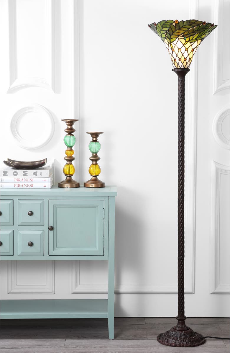 JONATHAN Y Botanical Tiffany-Style 71" Torchiere LED Floor Lamp, Bronze, Alternate, color, Bronze