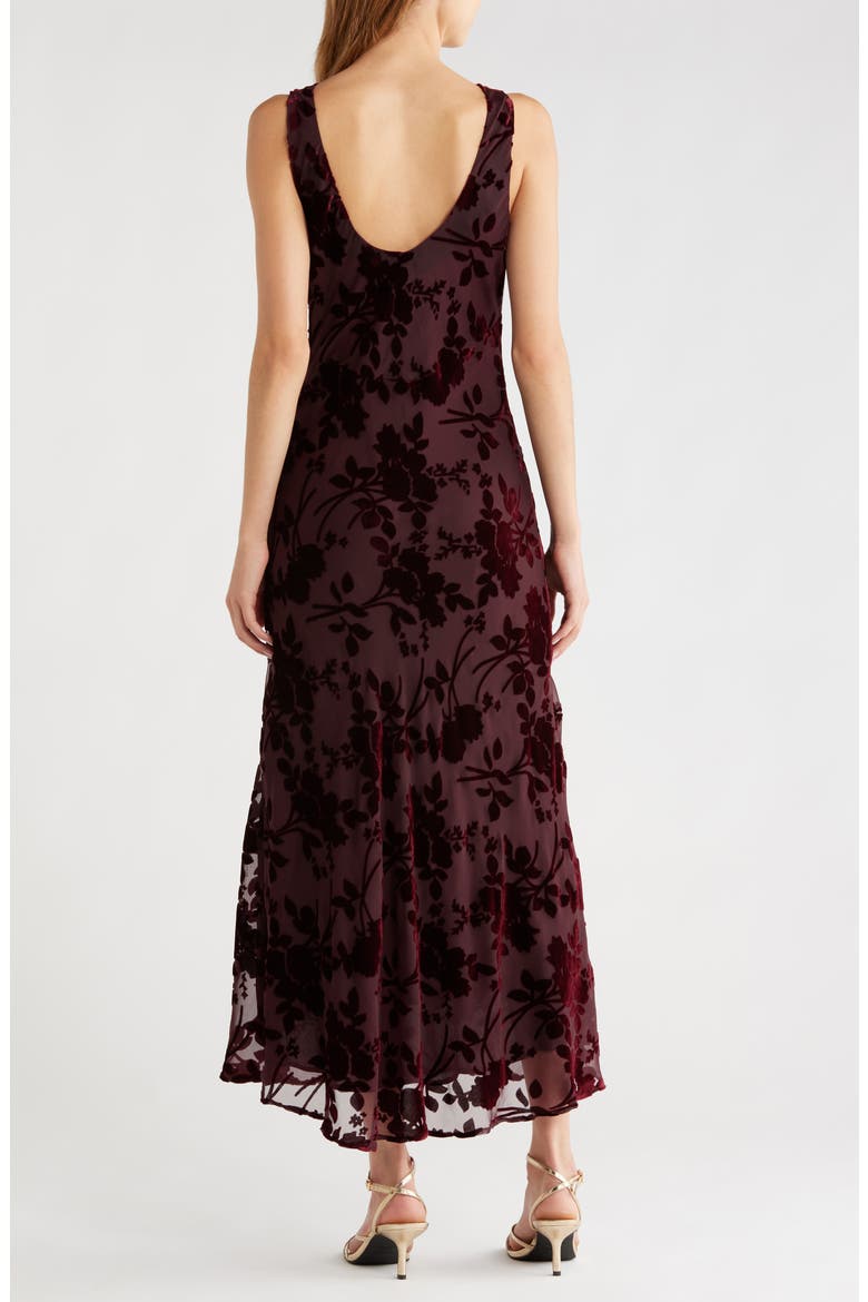 Floris Floral Burnout Velvet Maxi Dress, Alternate, color, WINE
