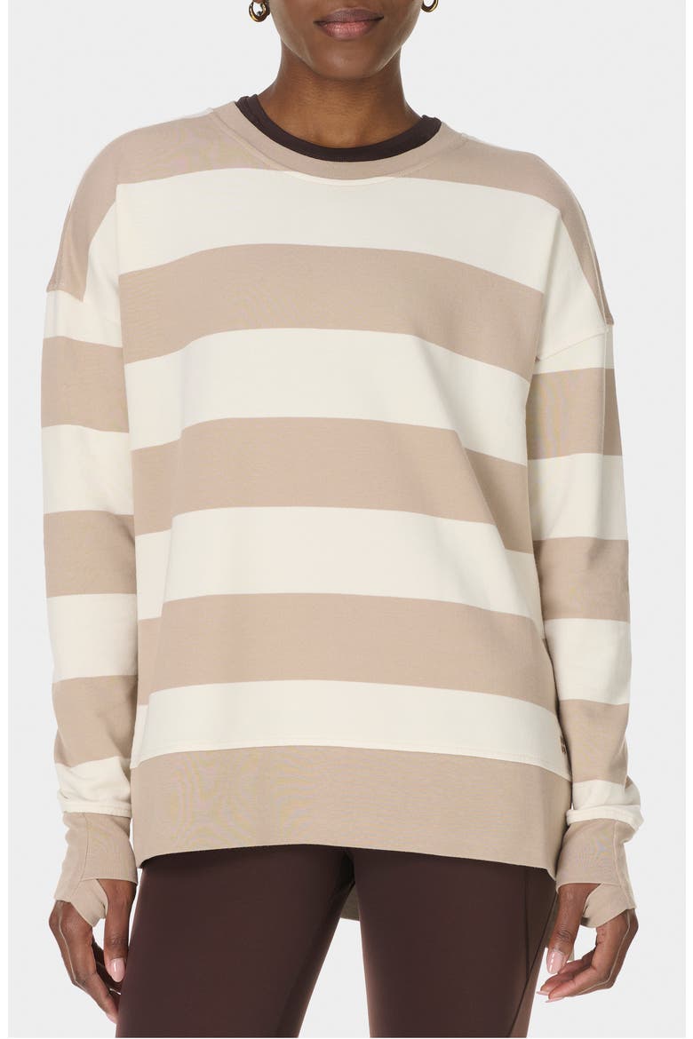 After Class Stripe Longline Sweatshirt, Main, color, WHITE/ DUSK BEIGE LARGE STRIPE