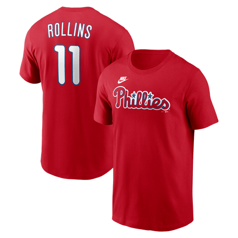 Men's Nike Jimmy Rollins Red Philadelphia Phillies Cooperstown Collection Name & Number T-Shirt