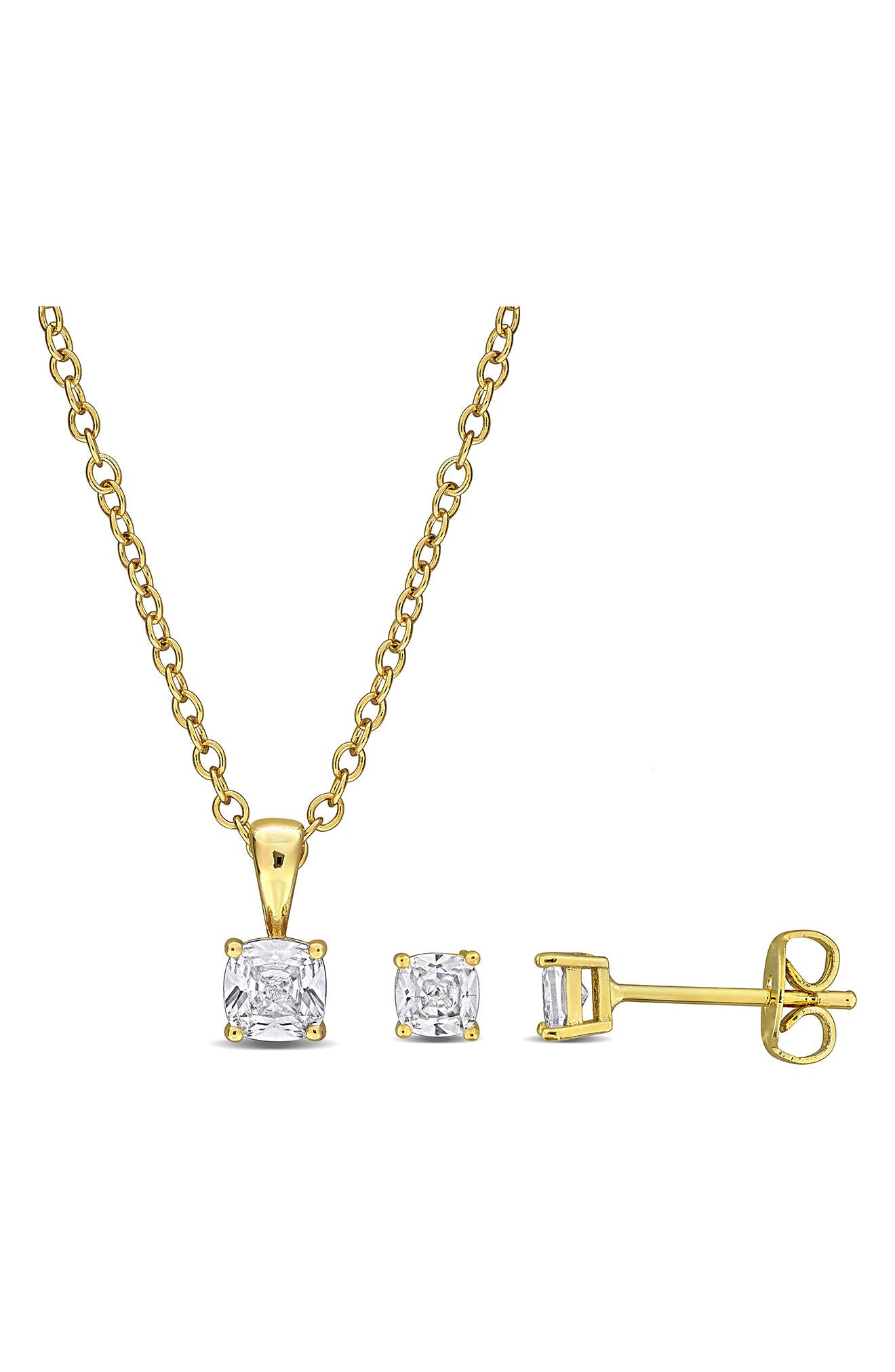 DELMAR Cushion Cut Cubic Zirconia Earrings & Necklace Set