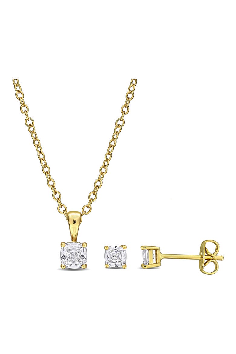 Cushion Cut Cubic Zirconia Earrings & Necklace Set, Main, color, GOLD