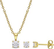DELMAR Cushion Cut Cubic Zirconia Earrings & Necklace Set