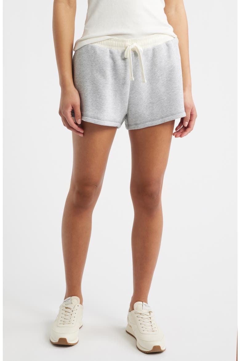 Mixed Media Terry Drawstring Shorts, Main, color, HEATHER GREY