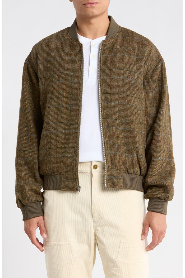 Damian Wool Plaid Bomber Jacket, Main, color, GREEN