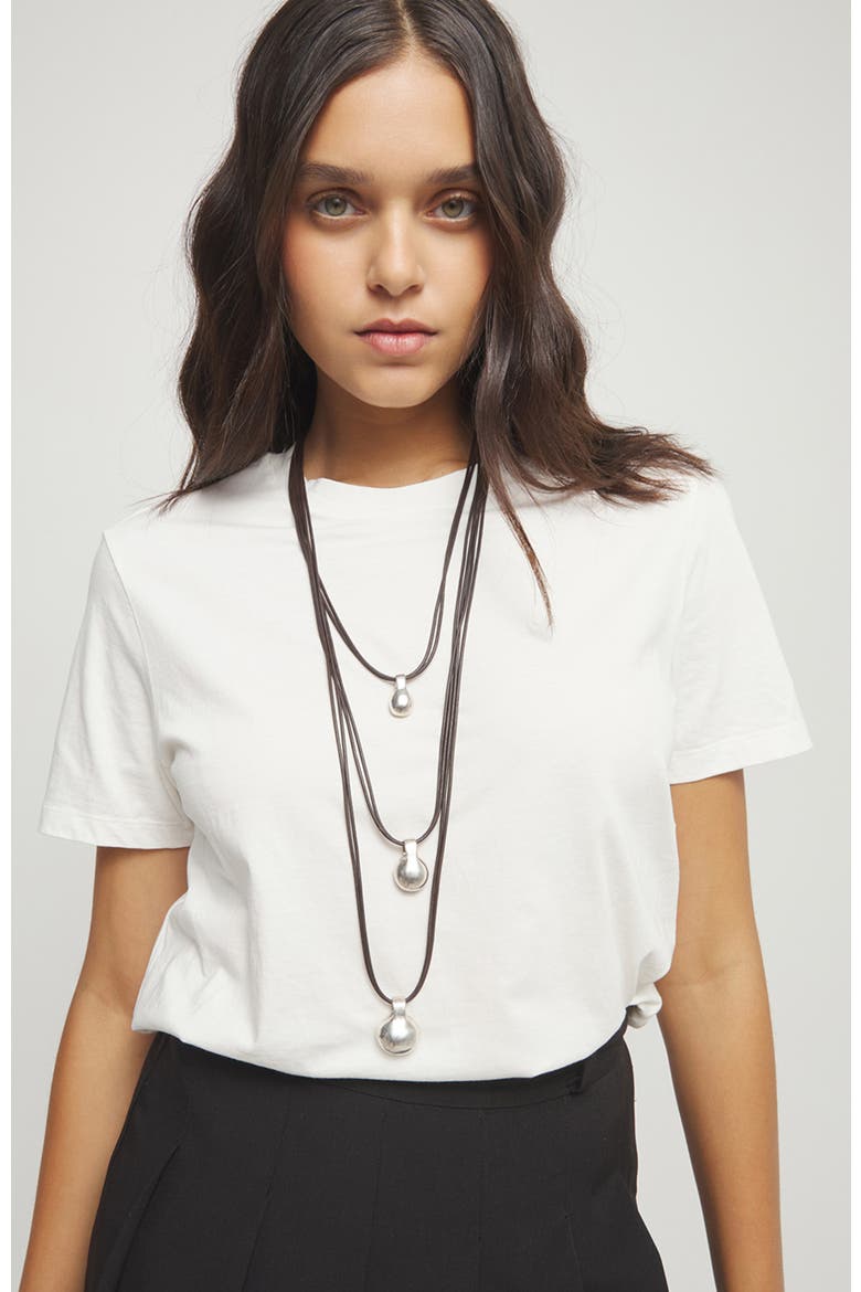 Triple Leather Necklace with Three Sterling Silver-Plated Dials, Alternate, color, Silver