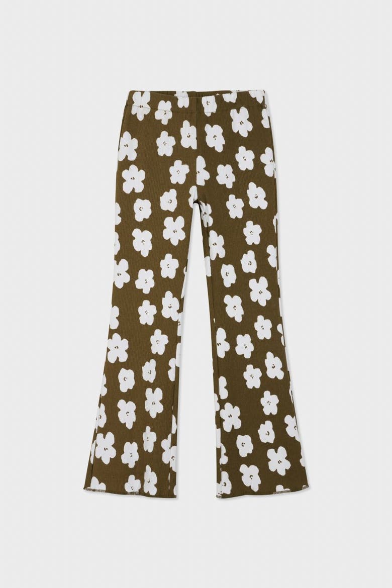 Organic Cotton Blend Flare Ribbed Pant, Main, color, Olive with flower print