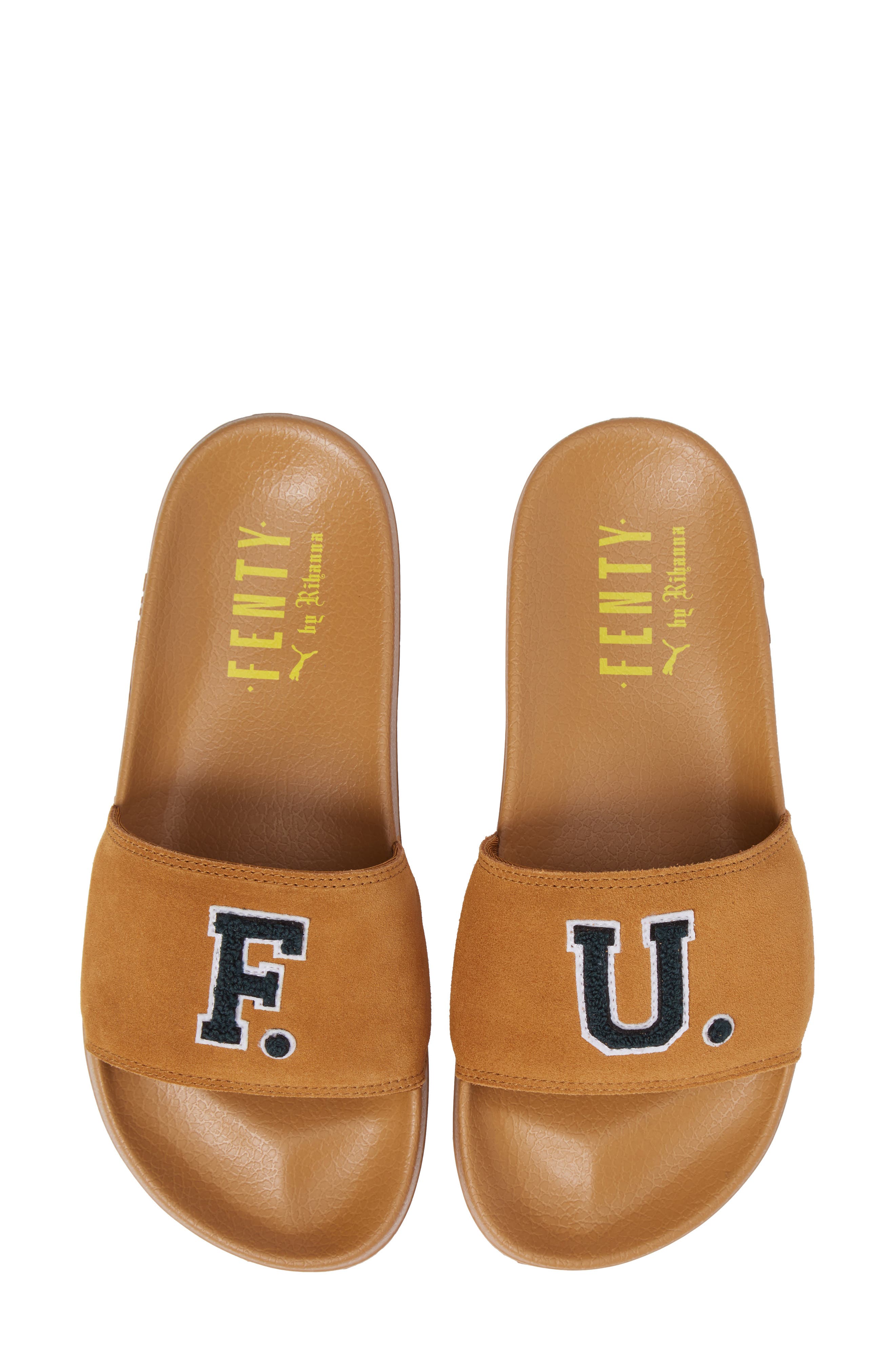 FENTY PUMA by Rihanna Lead Cat Slide Sandals, Alternate, color, GOLDEN BROWN/ SCARAB