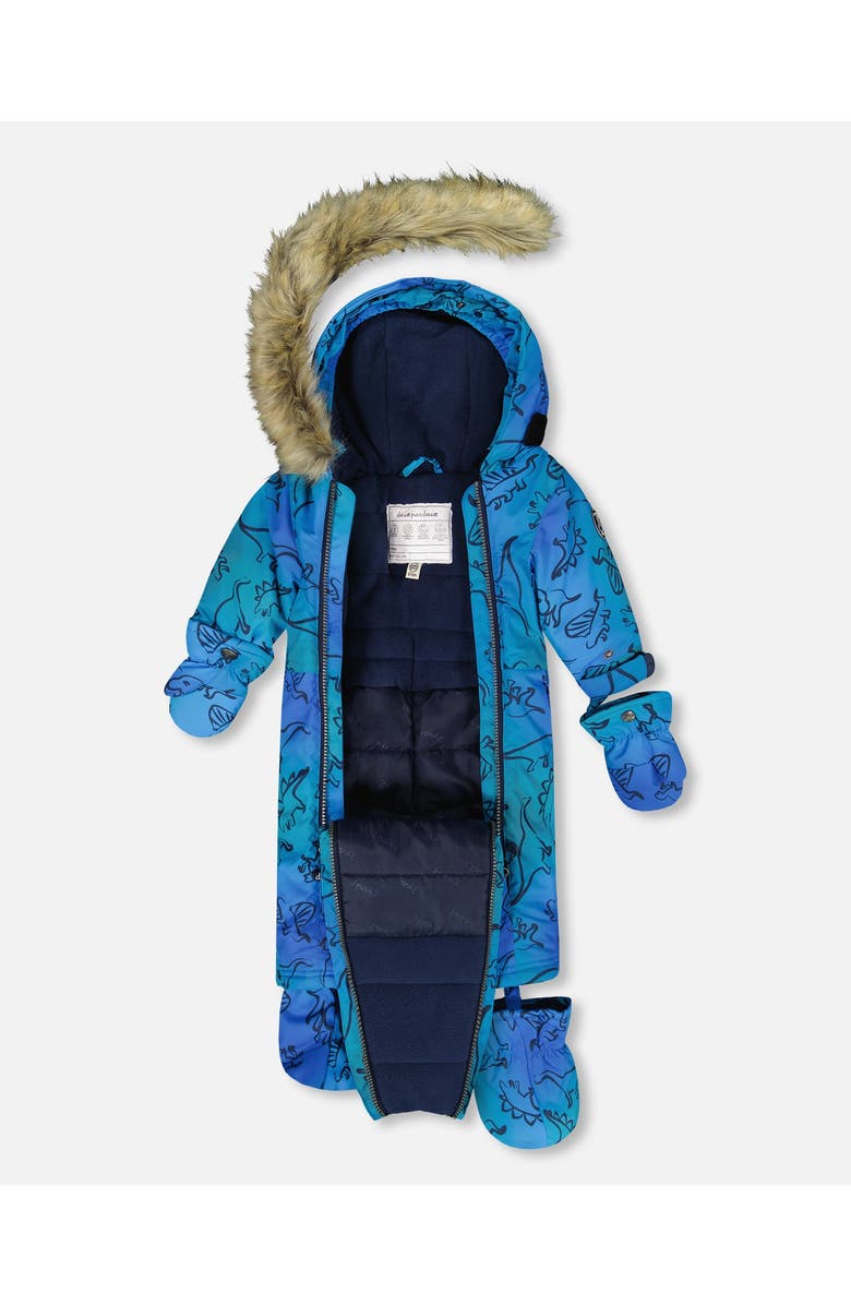 Deux par Deux One-Piece Play Snowsuit Designed for Car Seat Dinosaur, Alternate, color, Blue Gradient