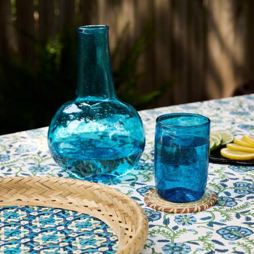 Ten Thousand Villages Bahr Blue Handblown Glass Carafe And Cup Set In Blue