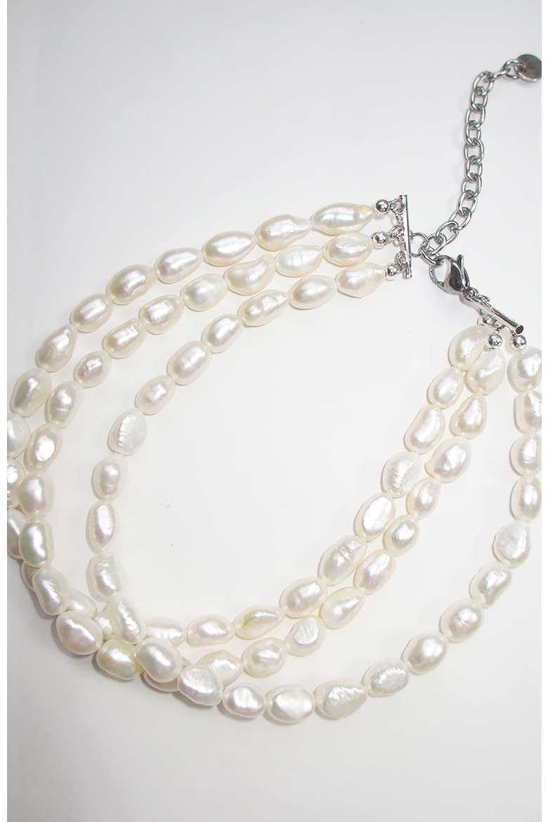 Three Row Baroque Pearl Choker, Main, color, White
