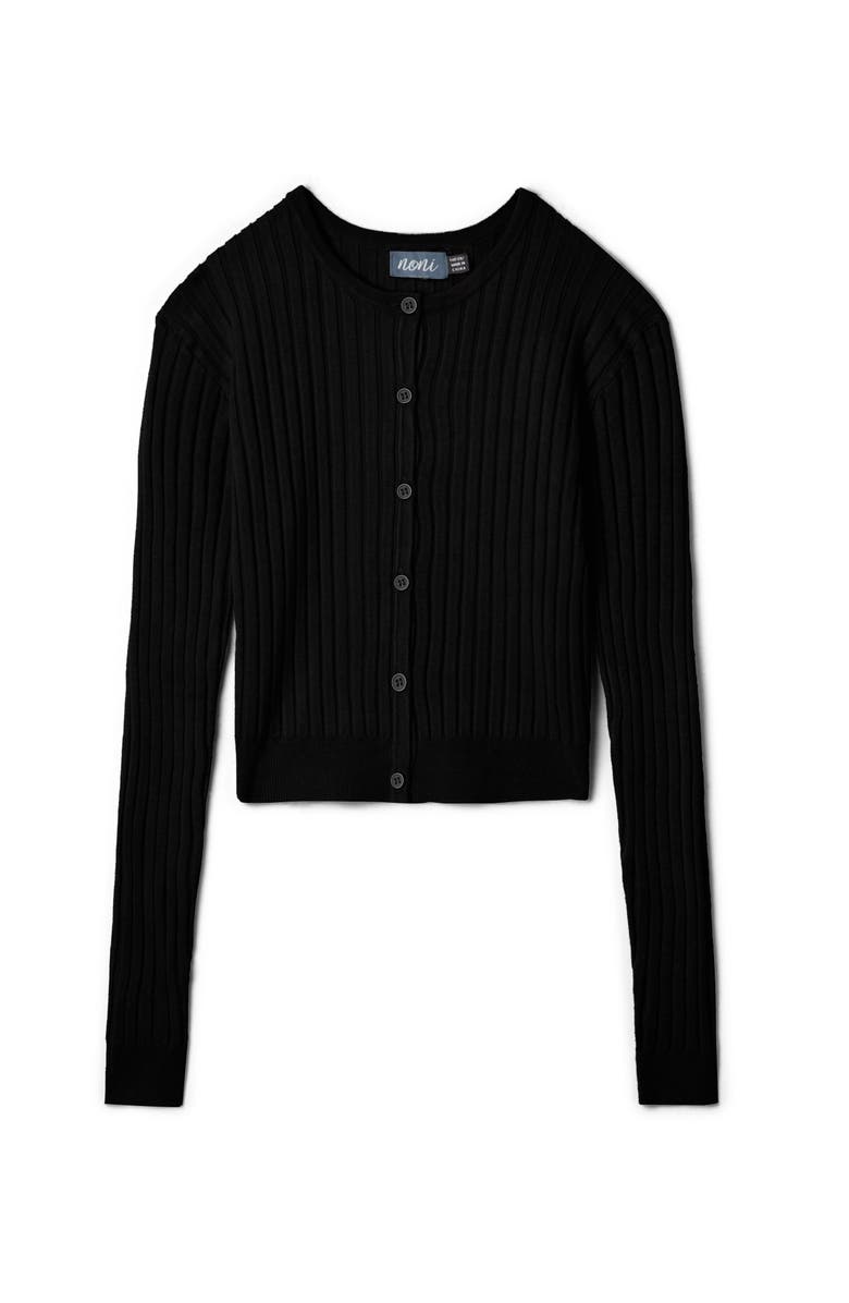 Noni Wide Rib Button Front Knit Cardigan Sweater, Main, color, Black