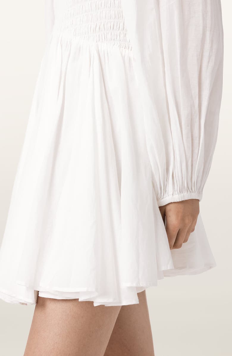 AllSaints Chia Smock Bodice Long Sleeve Cotton Blend Minidress, Alternate, color, White