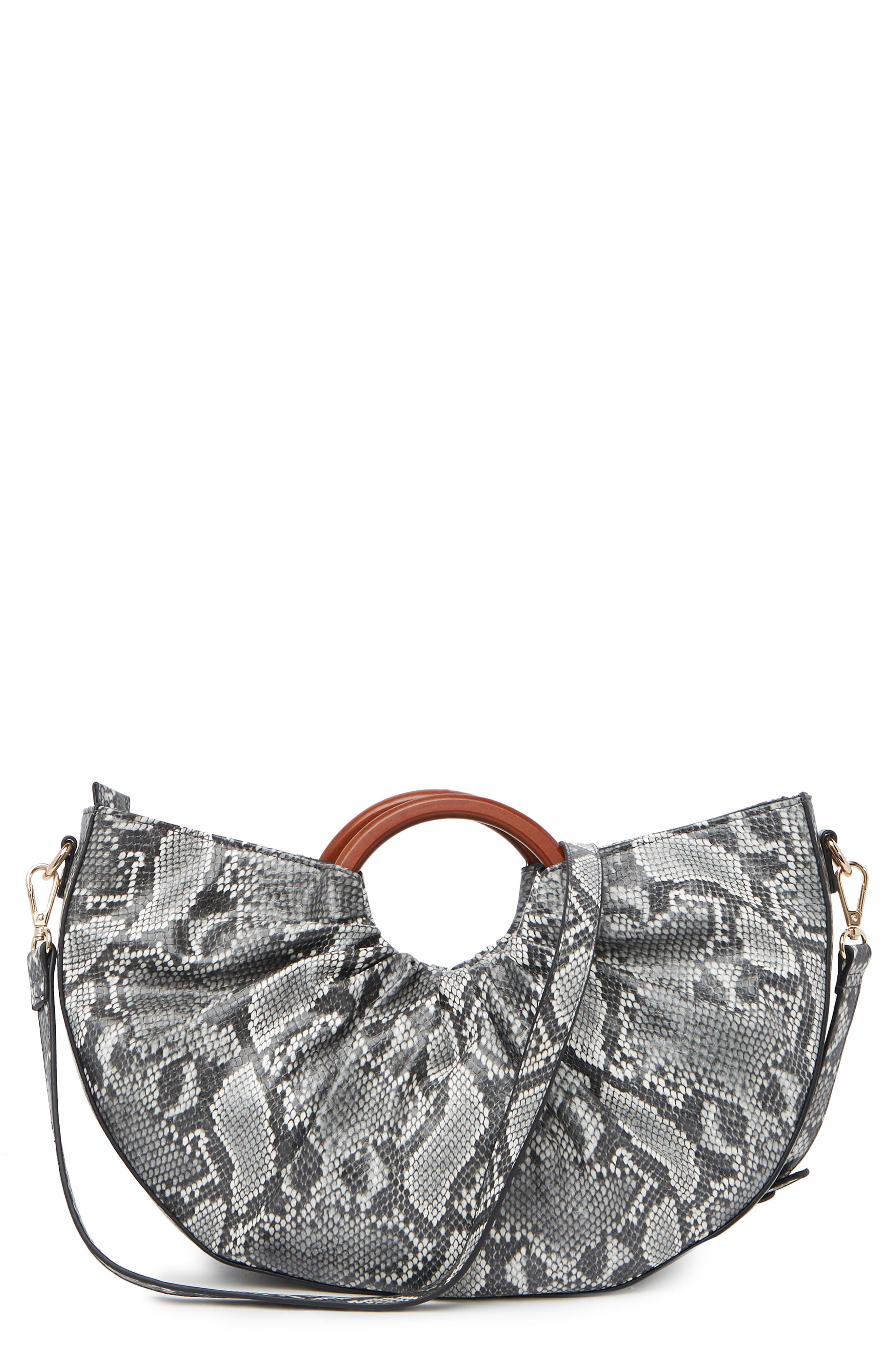 URBAN EXPRESSIONS HANDBAGS URBAN EXPRESSIONS Snake Print Moon Satchel, Alternate, color, 