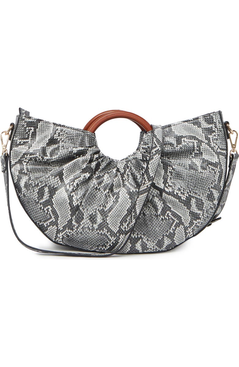 URBAN EXPRESSIONS HANDBAGS URBAN EXPRESSIONS Snake Print Moon Satchel, Alternate, color,