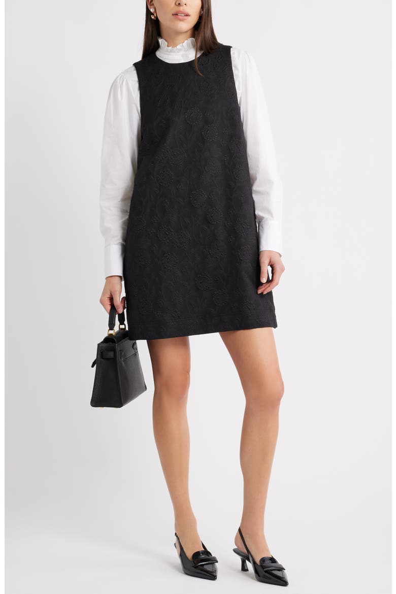Sleeveless Jacquard Shift Dress, Main, color, BLACK TEXTURED JACQUARD