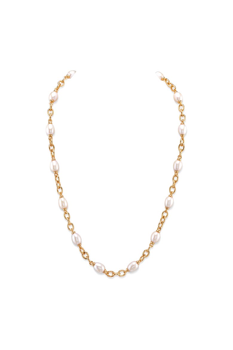 White Freshwater Baroque Pearl Miren Necklace, Main, color, Yellow Gold Fill